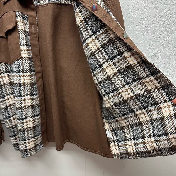New! Women’s Sz S Button Shirt Jacket 2 Breast Pockets Long Sleeve Brown & Cream - Picture 6 of 11